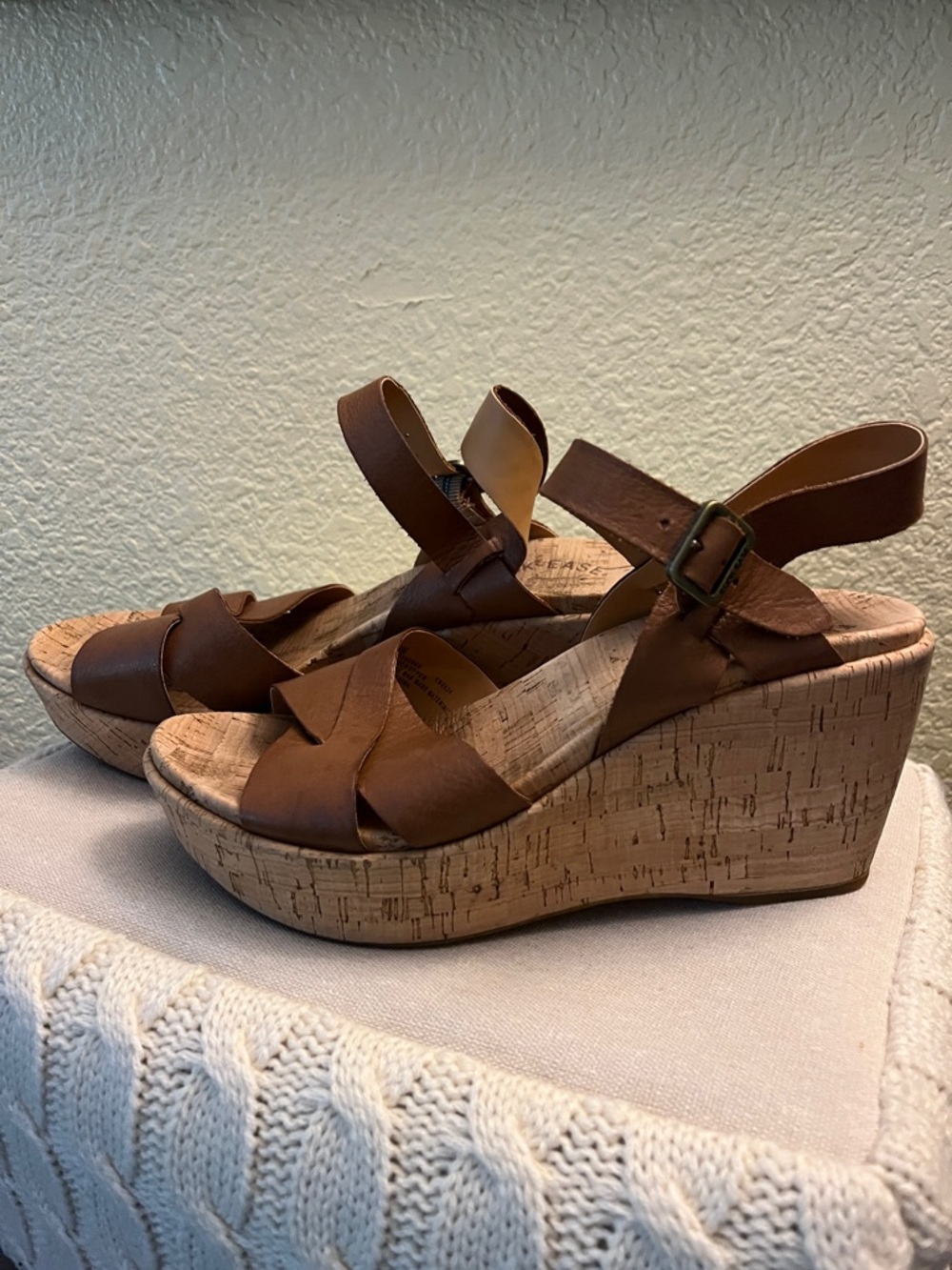 Kork-Ease Brown Leather Cork Wedge Sandals